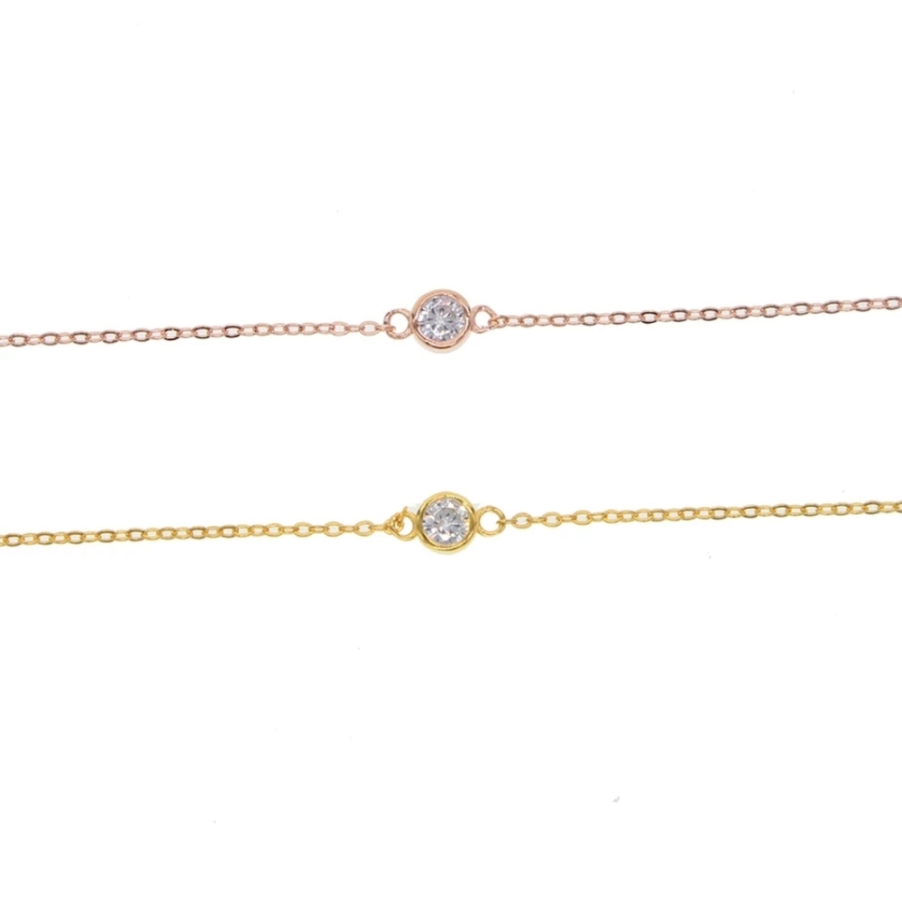NEW 18k Yellow Gold | 925 Sterling Bezel Set Diamond Solitaire Bracelet - Picture 14 of 16